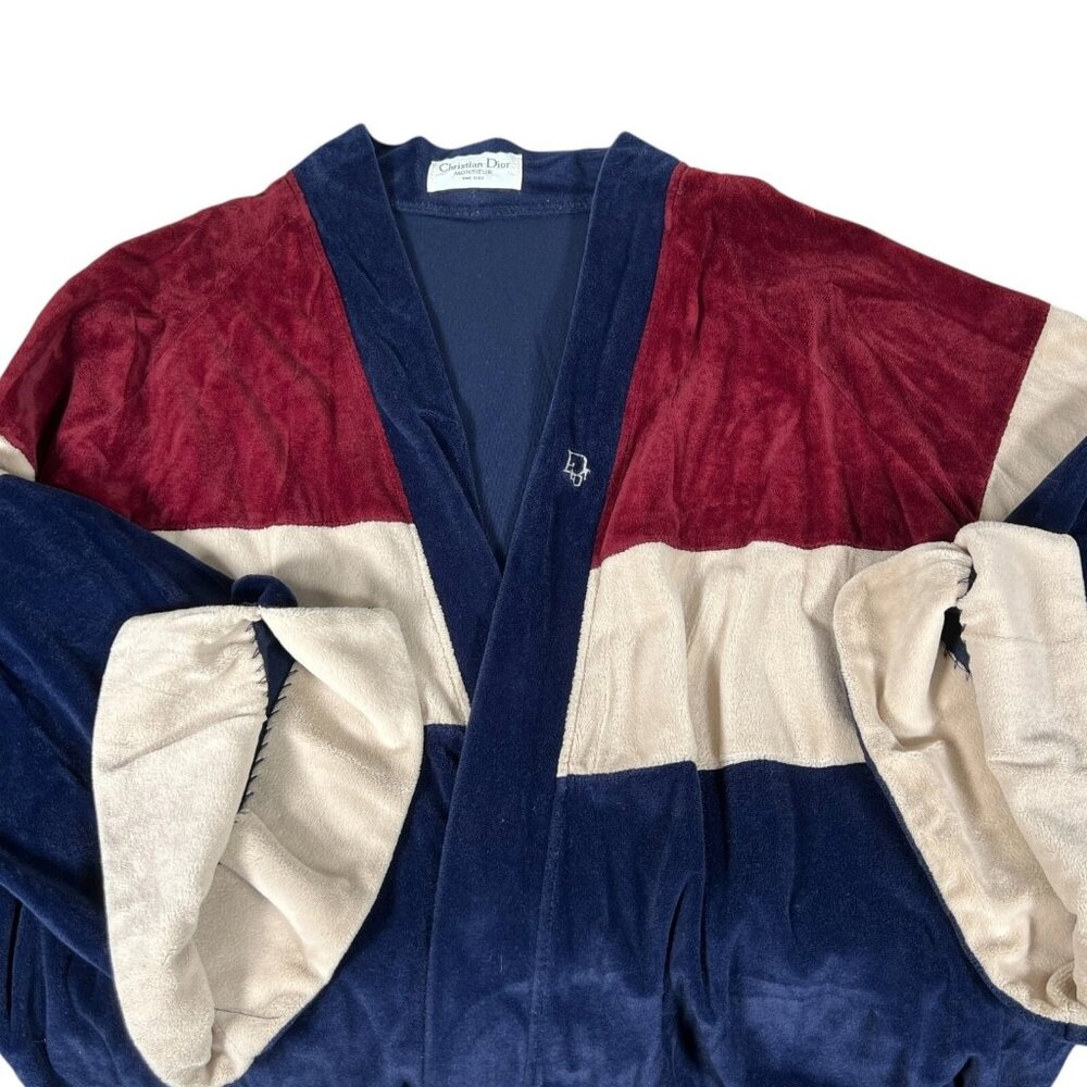 Vintage Christian Dior Monsieur Mens Multicolor Velour Bath Robe One Size - Picture 5 of 9